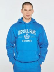 Bluza męska z kapturem i logo big star niebieska noel 401. Niebieskie bluzy męskie Big Star, l, bez wzorów, z dzianiny, z kapturem. Za 249.99 zł.