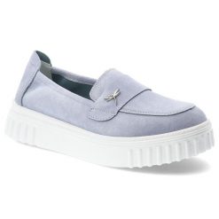 Półbuty damskie Vinceza, cholewka ze skóry naturalnej zamszowej wsuwany fason z ozdobnym elementem, niebieskie, 93218. Niebieskie półbuty damskie VINCEZA, bez wzorów, ze skóry, bez obcasa, bez zapięcia. Za 169.00 zł.