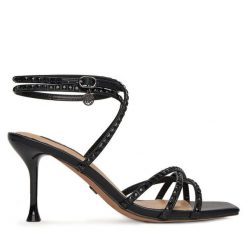 Sandały Nine West. Czarne sandały damskie Nine West, bez wzorów, bez obcasa, na szpilce, bez zapięcia. Za 249.99 zł.