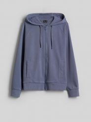 4F Bluza dresowa relaxed z kapturem damska - denim L. Niebieskie bluzy damskie 4f, l, bez wzorów, z denimu, bez kołnierzyka, bez ramiączek, z kapturem. Za 169.99 zł.