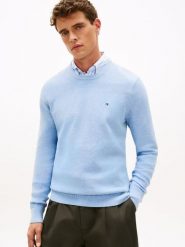 Tommy Hilfiger sweter Mężczyźni Bawełna niebieski, M. Niebieskie swetry przez głowę męskie Tommy Hilfiger, m, bez wzorów, z bawełny, bez kołnierzyka. Za 409.95 zł.