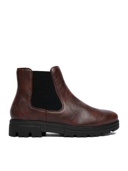 Rieker Botki CEO-43072-22 Brązowy. Brązowe botki damskie Rieker, ze skóry, bez obcasa, na płaskiej podeszwie, bez zapięcia. Za 369.99 zł.