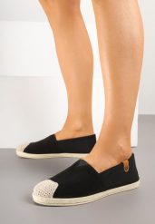 Czarne Espadryle ze Zdobieniami z Plecionki i Elastyczną Wstawka Nelithae. Czarne espadryle damskie Born2be, na lato, z aplikacjami, eleganckie, bez obcasa, bez zapięcia. Za 39.99 zł.