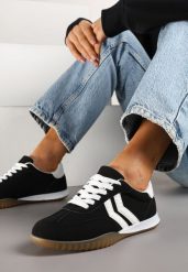 Czarne Sneakersy w Stylu Tenisówek z Paskami na Boku Cholewki Aitoria. Czarne obuwie sportowe damskie Renee, bez wzorów, tenisowe. Za 79.99 zł.