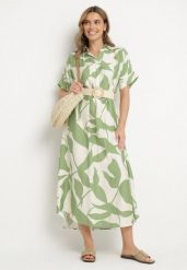 Jasnozielona Sukienka Rozkloszowana z Bawełną w Abstrakcyjny Print Telanisa. Zielone sukienki damskie Born2be, na co dzień, xl, bez wzorów, z bawełny, eleganckie, bez kołnierzyka, bez ramiączek, maxi, rozkloszowane. Za 74.99 zł.