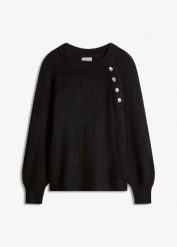 Sweter. Czarne swetry damskie bonprix, bez wzorów, bez kołnierzyka, bez ramiączek, bez kaptura. Za 107.99 zł.