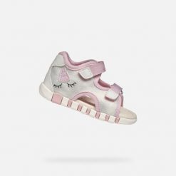 Sandały GEOX B SANDAL IUPIDOO GIR Rose. Czerwone sandały damskie Geox, bez wzorów, z tkaniny, bez obcasa, bez zapięcia. Za 189.99 zł.