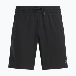 Spodenki treningowe męskie Reebok Workout Woven. Czarne krótkie spodenki sportowe męskie Reebok, l, bez wzorów, z materiału, na fitness i siłownię. Za 119.99 zł.