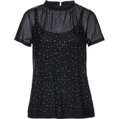 Shirt z połyskującymi kamieniami bonprix czarno-srebrny. Bluzki damskie marki bonprix. Za 109.99 zł.