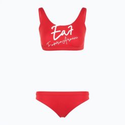 Strój kąpielowy dwuczęściowy damski EA7 Emporio Armani Maxi Logo Bikini Top. Czerwone kostiumy jednoczęściowe damskie EA7 Emporio Armani, l, bez wzorów, z elastanu, sportowe, na fitness i siłownię. Za 289.99 zł.