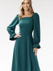 Sukienka Model A695 Bottle Green - awama. Zielone sukienki damskie Awama, do pracy, l, bez wzorów, z elastanu, biznesowe, bez kołnierzyka, plus size, bez ramiączek, midi, dopasowane. Za 287.45 zł.