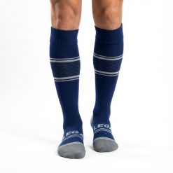 Oddychająca skarpeta biegowa Kenya niebieska. Niebieskie legginsy sportowe męskie Legea, bez wzorów, z poliamidu, do piłki nożnej. Za 40.00 zł.