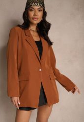 Brązowa Pudełkowa Marynarka Jednorzędowa Telluria. Brązowe żakiety damskie Renee, bez wzorów, z jeansu, eleganckie. Za 99.99 zł.