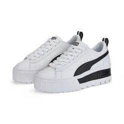Buty do chodzenia damskie Puma MAYZE WEDGE. Białe obuwie sportowe damskie Puma, bez wzorów, z materiału, trekkingowe. Za 648.00 zł.