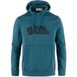Bluza trekkingowa męska Fjällräven Logo Hoodie. Niebieskie bluzy męskie FJÄLRÄVEN KANKEEN, m, bez wzorów, z bawełny, z kapturem. Za 751.80 zł.