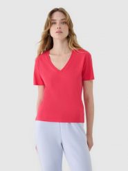4F T-shirt oversize z modalem damski - różowy XS. Czerwone koszulki sportowe damskie 4f, xs, bez wzorów, z bawełny, klasyczne, bez kołnierzyka. W wyprzedaży za 39.99 zł.