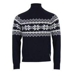 Sweter z wysokim dekoltem Peak Mountain Clyde. Niebieskie swetry przez głowę męskie Peak Mountain, bez wzorów, bez kołnierzyka. Za 274.10 zł.