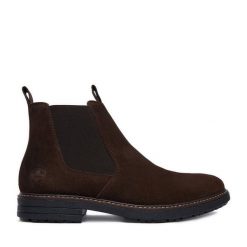 Botki Rieker. Brązowe botki męskie Rieker, bez wzorów, bez zapięcia. Za 439.99 zł.