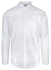 Koszula Bawełniana Biała w Geometryczny Wzór Brązowo-Granatowy, Taliowana, Długi Rękaw -QUICKSIDE. Niebieskie koszule męskie Quickside, bez wzorów, z bawełny, biznesowe, bez kołnierzyka, bez ramiączek. Za 159.00 zł.