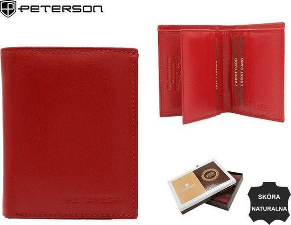 Peterson Portfel damski skórzany PTN RD-290-GCL RED. Czerwone portfele damskie Peterson, bez wzorów. Za 95.60 zł.