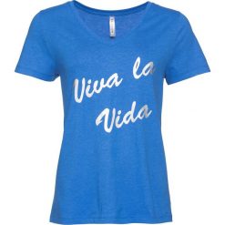 T-shirt bonprix lodowy niebieski - metaliczny srebrny z nadrukiem. T-shirty damskie marki DOMYOS. Za 21.99 zł.