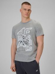 4F T-shirt regular z nadrukiem męski - szary XL. Szare t-shirty męskie 4f, m, bez wzorów, z bawełny, bez kołnierzyka. W wyprzedaży za 59.99 zł.
