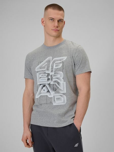 4F T-shirt regular z nadrukiem męski - szary XL. Szare t-shirty męskie 4f, m, bez wzorów, z bawełny, bez kołnierzyka. W wyprzedaży za 39.99 zł.