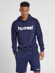 Bluza do piłki ręcznej męska Hummel Cotton Logo z kapturem. Niebieskie bluzy męskie Hummel, na wiosnę, l, bez wzorów, z bawełny, z kapturem. Za 221.20 zł.
