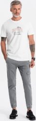Ombre Spodnie męskie JOGGERY z kieszenią cargo - szare V4 OM-PADJ-0112 L. Szare spodnie materiałowe męskie Ombre, l, bez wzorów. Za 79.99 zł.