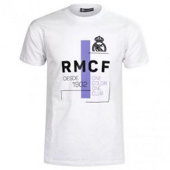 Koszulka Real Madryt - licencjonowana. Białe koszulki sportowe męskie Real Madrid, xl, bez wzorów, bez kołnierzyka, bez ramiączek, do piłki nożnej. Za 99.00 zł.