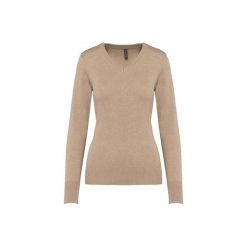 Damski sweter v-neck Kariban. Brązowe swetry damskie KARIBAN, na zimę, bez wzorów, bez kołnierzyka, bez ramiączek, bez kaptura. Za 200.50 zł.