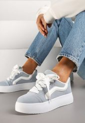 Jasnoniebieskie Sneakersy Kultowe Tenisówki na Grubej Podeszwie Nurisora. Niebieskie trampki i tenisówki damskie Renee, bez wzorów, z jeansu, bez zapięcia. Za 79.99 zł.