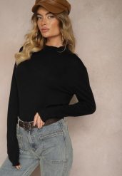 Czarny Klasyczny Sweter ze Stójką Miridra. Czarne swetry damskie Renee, z aplikacjami, z jeansu, biznesowe, bez kołnierzyka, bez ramiączek, długie, bez kaptura. Za 44.99 zł.