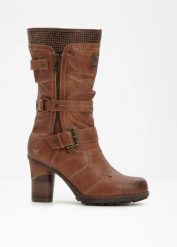 Botki Mustang. Brązowe botki damskie bonprix, bez obcasa, na obcasie, bez zapięcia. Za 379.99 zł.