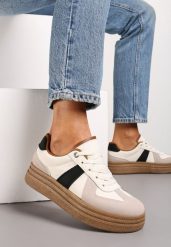 Beżowe Sneakersy na Grubej Podeszwie z Ozdobnymi Przeszyciami Ysdole. Brązowe obuwie sportowe damskie Renee, bez wzorów, z materiału. Za 109.99 zł.