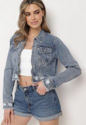 Niebieska Kurtka Zapinana na Suwak z Kieszeniami z Klapami i Przetarciami Beatricella. Niebieskie kurtki damskie Born2be, l, bez wzorów, bez kaptura. Za 64.99 zł.
