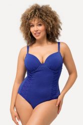 Damski Kostium kąpielowy miękkie miseczki z fiszbinami brokat ozdobne paseczki. Niebieskie kostiumy jednoczęściowe damskie Ulla Popken, plus size, bez wzorów, z elastanu, plus size, do pływania. Za 233.99 zł.