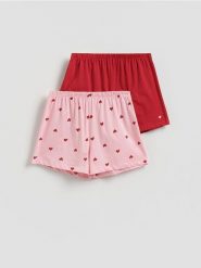 Piżamowe szorty 2 pack - intensywny róż. Czerwone piżamy damskie Reserved, l, bez wzorów, z bawełny, bez ramiączek. Za 55.99 zł.