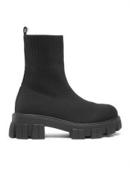 DeeZee Botki WS5553-11 Czarny. Czarne botki damskie DeeZee, z materiału, bez obcasa, na płaskiej podeszwie, bez zapięcia. Za 84.99 zł.