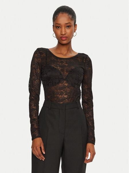 Morgan Body 242-TLACE Czarny Slim Fit. Czarne bluzki damskie Morgan, s, bez wzorów, z syntetyku, bez kołnierzyka, bez ramiączek. Za 129.99 zł.