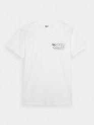 4F T-shirt regular z nadrukiem męski - biały XXL. Białe koszulki sportowe męskie 4f, m, bez wzorów, z bawełny, klasyczne, bez kołnierzyka. W wyprzedaży za 39.99 zł.