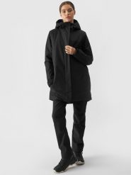 4F Parka przejściowa membrana 8000 damska - czarna XL. Czarne kurtki damskie 4f, na zimę, m, bez wzorów, z dzianiny, bez kaptura. W wyprzedaży za 249.99 zł.