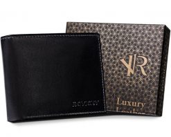 Portfel męski Rovicky [DH] R-RM-11-GCL czarny. Czarne portfele męskie ROVICKY, bez wzorów, ze skóry. Za 57.99 zł.