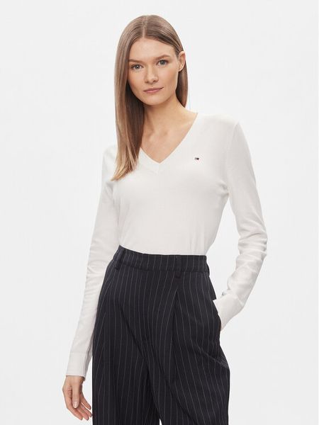 Tommy Hilfiger Sweter WW0WW42049 Biały Regular Fit. Białe swetry damskie Tommy Hilfiger, xl, bez wzorów, z syntetyku, bez kołnierzyka, bez ramiączek, bez kaptura. Za 249.99 zł.