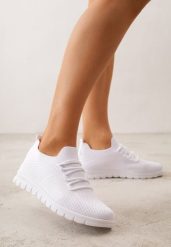 Białe Sznurowane Buty Sportowe Sneakersy z Siateczki Caeolea. Białe obuwie sportowe damskie Born2be, bez wzorów, z jeansu, na fitness i siłownię. Za 59.99 zł.