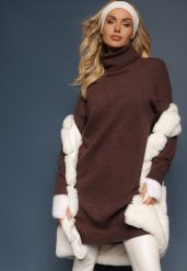 Brązowa Sukienka Milana. Brązowe sukienki damskie Renee, bez wzorów, z dzianiny, bez kołnierzyka, bez ramiączek, mini. Za 119.99 zł.