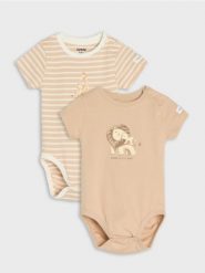 Bawełniane body z motywem zwierząt safari 2 pack - kremowy. Białe body niemowlęce Sinsay, bez wzorów, z bawełny, bez ramiączek. Za 19.99 zł.