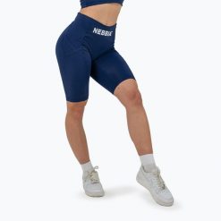 Spodenki NEBBIA High Waisted Biker Gym Therapy. Niebieskie obuwie sportowe damskie Nebbia, bez wzorów, sportowe, na fitness i siłownię. Za 169.99 zł.