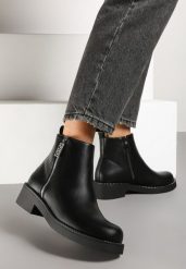 Czarne Płaskie Botki Ozdobione Cyrkoniami i Suwakiem Ravaline. Czarne botki damskie Renee, z jeansu, eleganckie, bez obcasa, na obcasie, bez zapięcia. Za 79.99 zł.