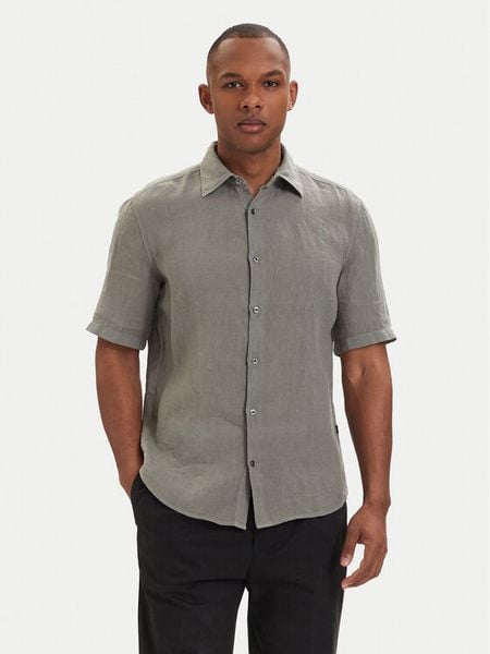 BOSS Koszula 50537382 Szary ciemny Regular Fit. Szare koszule męskie Boss, m, bez wzorów, ze lnu, bez kołnierzyka, bez ramiączek. Za 383.99 zł.